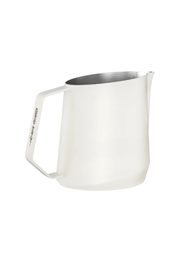 MHW-3BOMBER GT Milk Pitcher Matte White 400 ml - SUS304 Stainless Steel Latte Art Frothing Jug with U-Shape Spout, Diamond Handle & Tilted Base for Precision Pouring - Image 1